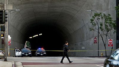 Los Angeles police block off the 3rd Street tunnel after a man was shot there in October last year. (Gina Ferazzi / Los Angeles Times)