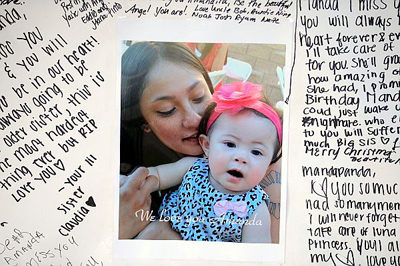 A photograph of Amanda Ghossein, one of the four victims of the Northridge shooting on Dec. 2, 2012, with her daughter, Luna. The picture is part of a memorial to the shooting victims at the home in the 17400 block of Devonshire Street in Northridge. (Hans Gutknecht/Staff Photographer)