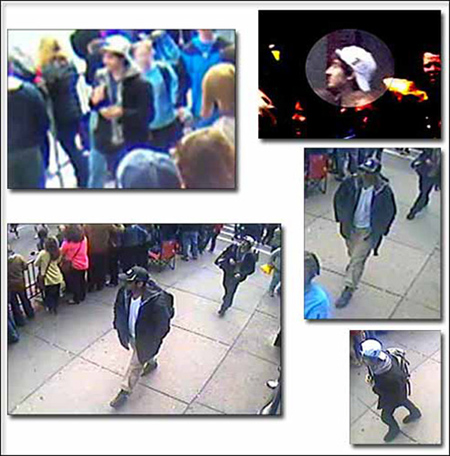 The FBI released a video and photos of two men in Boston Marathon bombing investigation during a press briefing Thursday in Boston. (Courtesy photos)