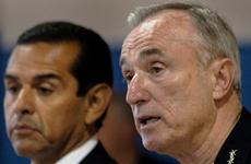 William Bratton, right, shown with Los Angeles Mayor Antonio Villaraigosa in 2008, was credited with driving crime rates down in Los Angeles during his tenure as police chief.