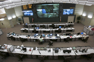 The Traffic Management Center at the Caltrans LA Regional Transportation Management Center which monitors all the Los Angeles freeways. The 405 freeway will be shut down from the 101 to the 10 freeway beginning friday evening. Photo by David Crane/Staff Photographer