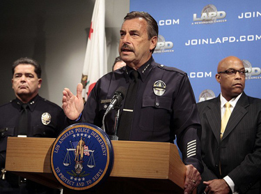 Speaking at a news conference during which he offered little new information on the investigation into the attack at Dodger Stadium, LAPD Chief Charlie Beck said the department would present its case to prosecutors "in the near future." (Jason Redmond / Associated Press / May 26, 2011)
