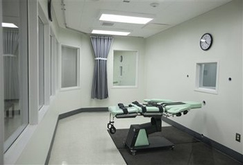 The death chamber of the new lethal injection facility at San Quentin.