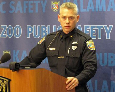 Kalamazoo Public Safety Chief Jeff Hadley discusses Monday's fatal shooting of Officer Eric Zapata during a press conference Tuesday. Scott Harmsen / Kalamazoo Gazette