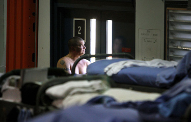 Drug counseling and education have been severely hampered by overcrowding that has spilled into gymnasiums, like the one at Mule Creek State Prison, above, and meeting rooms. (Justin Sullivan / Getty Images)