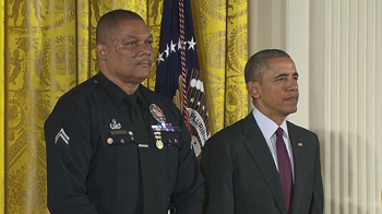 LAPD Officer Donald Thompson received the Public Safety Officer Medal Of Valor Monday morning.