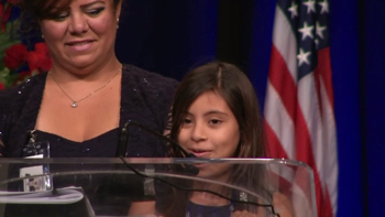 Vanessa Vega, 8, speaks at a memorial service for her father, Palm Springs Jose 